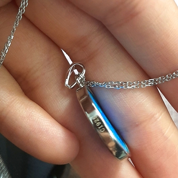 Blue Opal Triquetra Sterling Silver Necklace - Picture 4 of 6